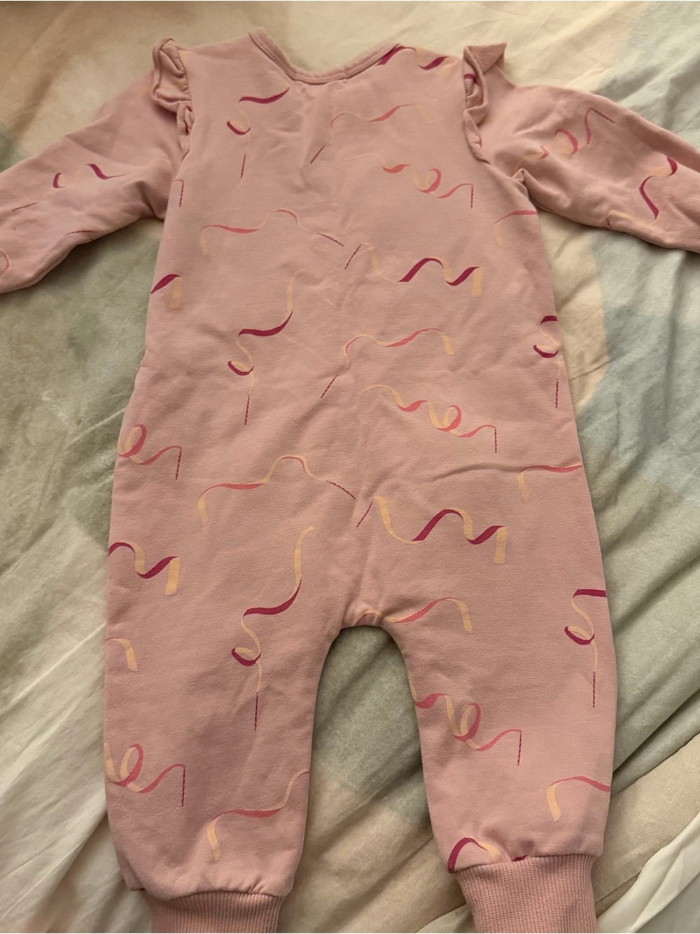 Miles The Label | Pink Ruffle-Shoulder Zip Front Footie - Picture 4 of 5